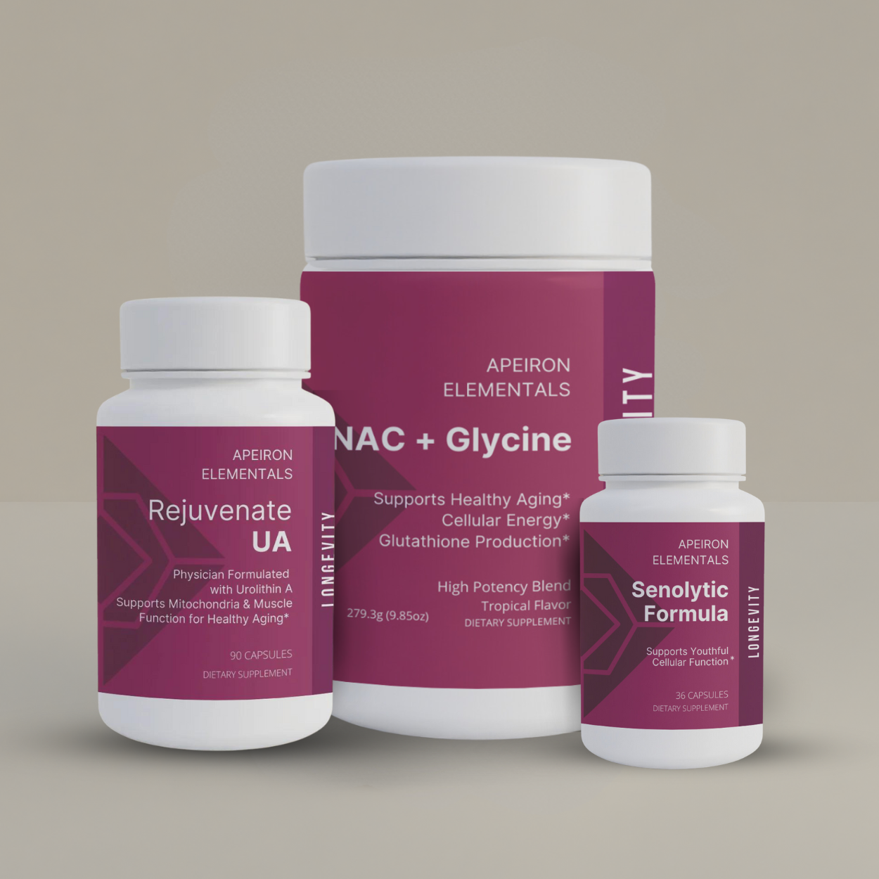 Longevity Trio (NAC + Glycine, Rejuvenate UA, & Senolytic)